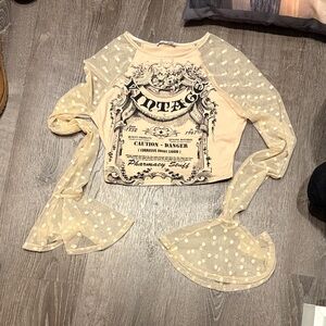 Fashion Nova Beige Vintage Graphic Crop Top